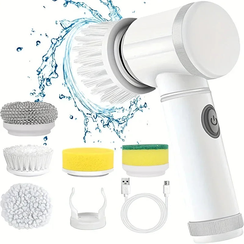 Brosse Nettoyante Électrique Multifonction avec 5 Têtes de Brosse Remplaçables